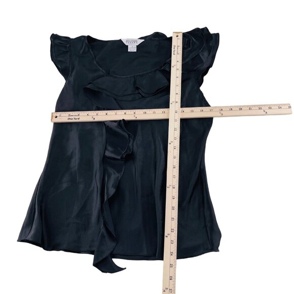 Allison Taylor Black Ruffled Sleeveless Blouse L Polyester Satin Career Y2k - Picture 3 of 4